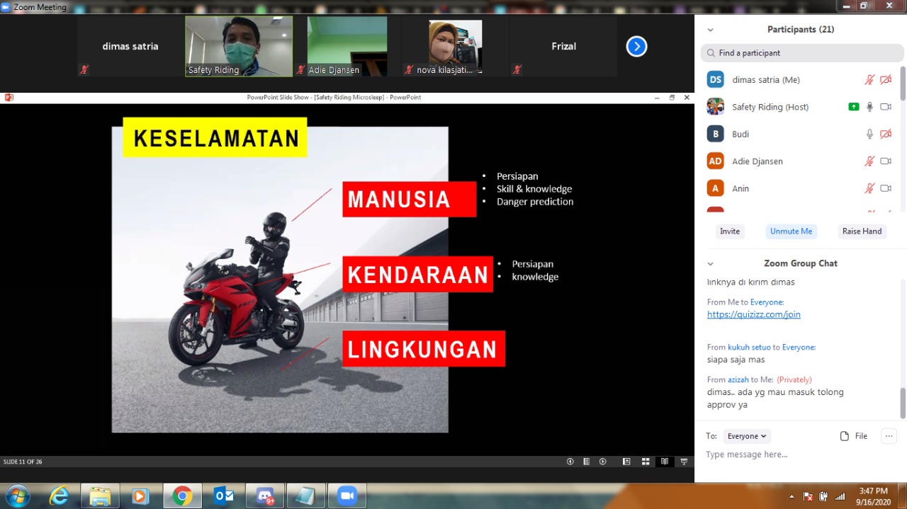 Berikan Tips Cari_Aman Saat Akan Liputan, MPM Honda Jatim Ajak Jurnalis Webinar Safety Riding
